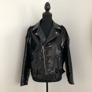 Black faux leather biker jacket